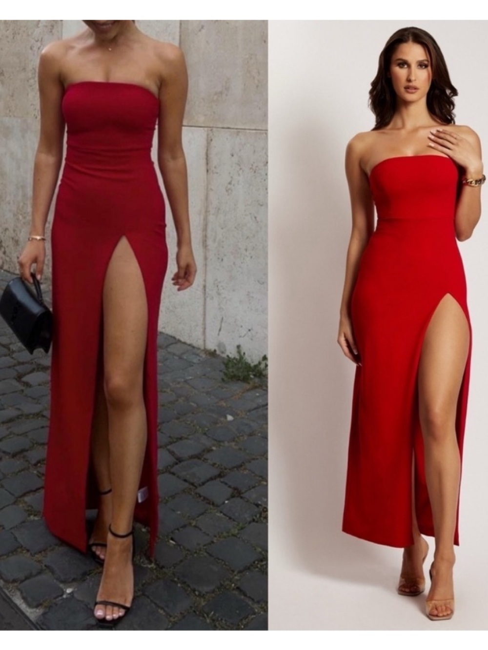 Meshki Rachel Split Front Strapless Maxi Dress in Red Size Medium